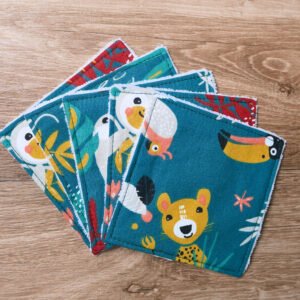 Lot de 5 cotons / lingettes - Animaux de la jungle