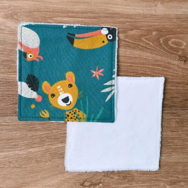 Lot de 5 cotons / lingettes - Animaux de la jungle
