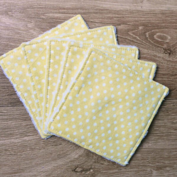 Lot de 5 cotons / lingettes - Jaune à pois