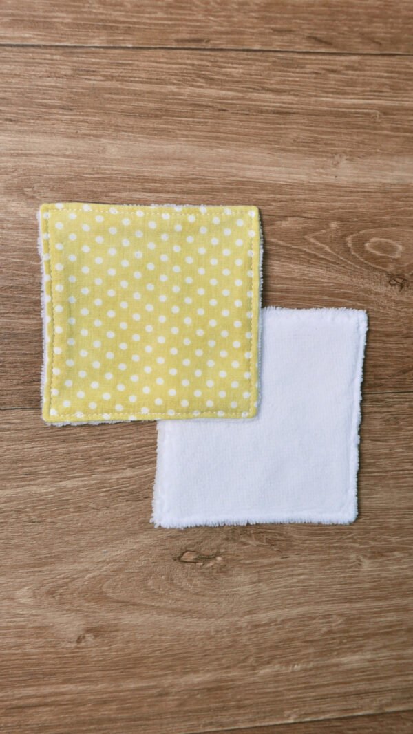 Lot de 5 cotons / lingettes - Jaune à pois